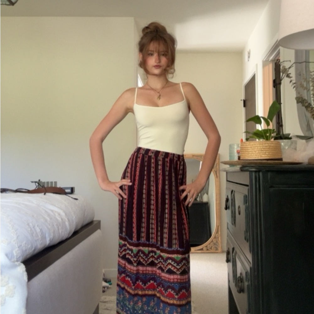 Forever 21 Red and Blue Smocked bohemian Maxi Skirt